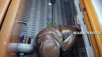 Ebony Nigerian couple fucks standing doggystyle in the shower!