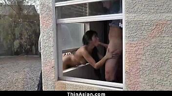 Is This Asian Delivery Girl Getting Rough Fucked By Two Guys Stuck In The Window?