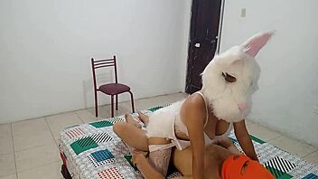 halloween bunny stepmom in slutty lingerie gets pounded 🐰