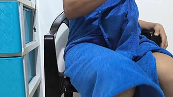 watch this girl masturbate her shaved pussy with a giant dildo in close-up homemade style