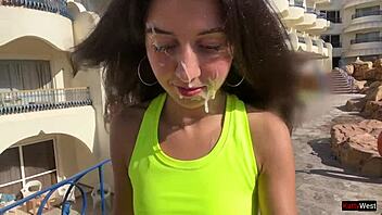 Watch this fit girl have sex after training and beg for cum on her face