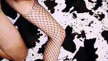 Look at this wife spreading her legs in fishnets for assfucking!