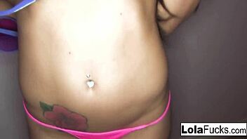 Lola Foxx groping small tits and pussy solo