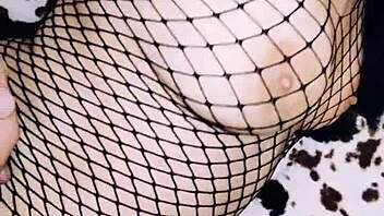 Look at this wife spreading her legs in fishnets for assfucking!