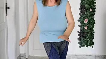 Busty braless gilf MariaOlds shows off sporty strip dancing with mature charm. Her moves captivate every viewer.