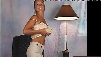Teen Model Dancing With Big Tits Shaking In Beige Dress.