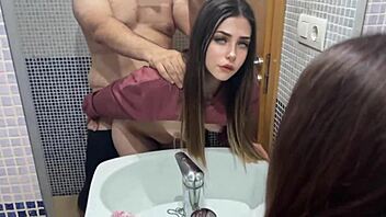 quick hardcore doggystyle in bathroom on camera