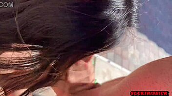 hot 19 yr old sucks cock in backyard cumshot on tits