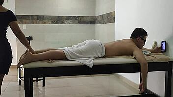 massage gets hot with big ass latina brunette licking balls and rimming deepthroat