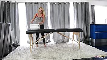 First time massage with lesbian milf leads to rough scissoring and pussy eating