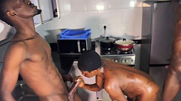 A hot threesome in the kitchen