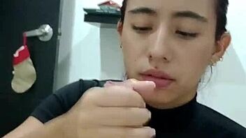 Hot guy gives stepsister oral sex until cumming in mouth.