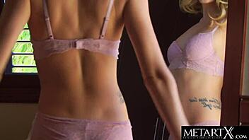 horny girl with tight pussy masturbates to orgasm in lingerie