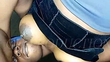 beautiful african teen sucks and slobbers on my BBC, DEEPTHROATING until a HUGE CUMSHOT on her face