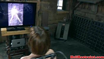 Gagged slut takes rough machine fuck!