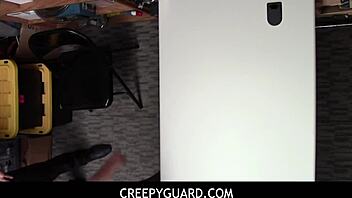 creepyguard - bella rolland strips and fucks in back office.