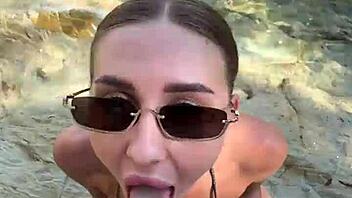Can You Handle This Sloppy Blowjob Ending With Cum All Over Face And Tits On The Beach?