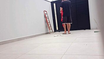 wife sunbathing in bikini while neighbor fixes gate