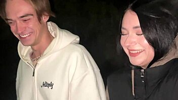 Young teen gives blowjob to stranger on the street and swallows cum deep in throat.