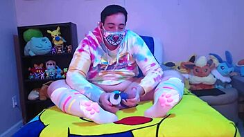 chubby femboy fists ass with dildo