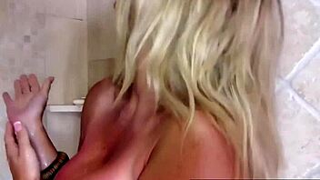 Blonde vicky vette enjoys a relaxing shower in her yellow bikini