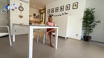 Blonde slut orgasms from blowjob with anal plug and fucking