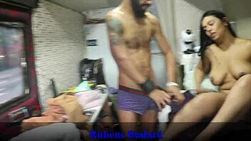 brunette milf rides monster cock bent over in motor home wearing red sheer