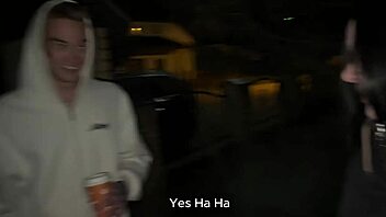 Young teen gives blowjob to stranger on the street and swallows cum deep in throat.