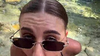 Can You Handle This Sloppy Blowjob Ending With Cum All Over Face And Tits On The Beach?