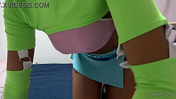 No bra tank top mini skirt micro thong big tits tanned japanese girl cleans apartment in sexy costume