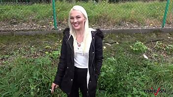 blondie picked up for outdoor doggy pounding with loud moans