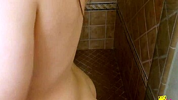 Skinny Teen 18+ Brunette Relaxes in Steamy Shower Scene.