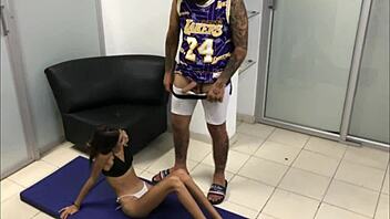 i find stepsister exercising and caress her