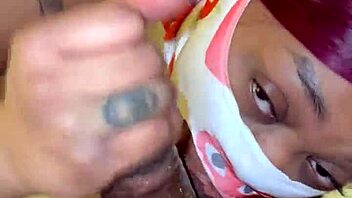 Masked guy deep throats monster cock!