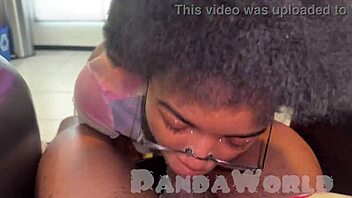 double BBC blowjob with dark ebony and blonde slut in wild MMFF session