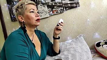 Aimee, the mature cocksucker, gets close-up action with her neighbor's dick.