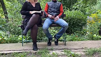My curvy stepmom satisfies me outdoors with her skilled hands.