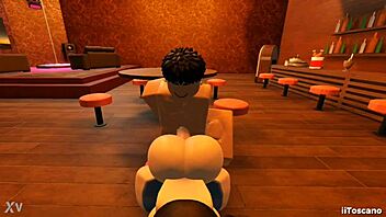 Intensely fucking slut's big ass with monster cock in bar POV.