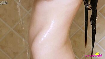 Skinny Teen 18+ Brunette Relaxes in Steamy Shower Scene.