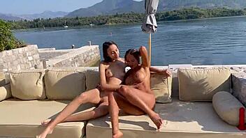 Monika fox and regina moonshine enjoy public fun with licking and tattoos