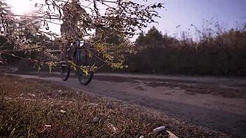 Girl In School Uniform Rides A Bike Upskirt White Panties