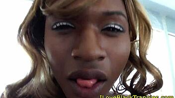 Closeup Barebacking Ebony Transsexual Shemales In Intense Foursome Action