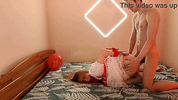 amateur deepthroat and hard anal sex with girl in red costume