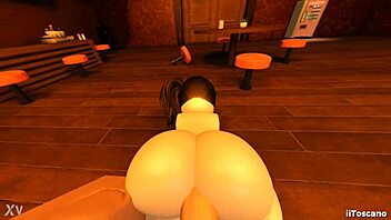 Intensely fucking slut's big ass with monster cock in bar POV.