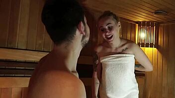 Curvy Blonde Gets Cum on Face After Fucking Stranger in Public Sauna