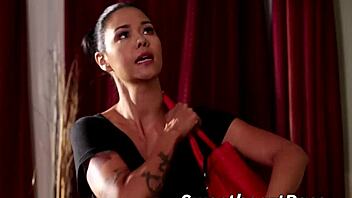 older lesbian babe teaches tiny 18+ teen how to lick pussy and use strap on for fingering and rimjob