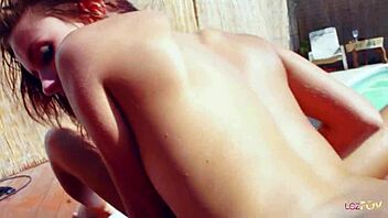 cute teens having fun in swimming pool