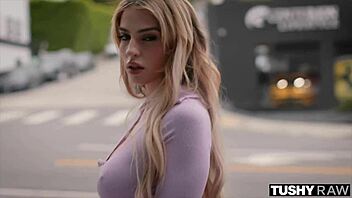 In Tushyraw, crazy blonde Graycee Baybee's tight ass gapes during anal riding and facial