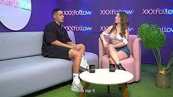 hot interview ends in wild threesome latina milf subdued by maxx betancur and mercilessly kissed by the presenter?