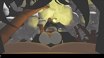 Blonde cartoon character explores snowy forest nature